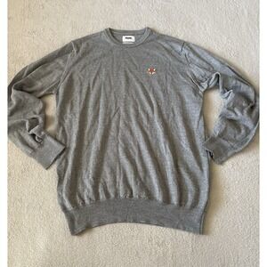 Brava Fabrics Men's Large Fox In The Snow 100% Merino Wool Pullover Sweater Grey